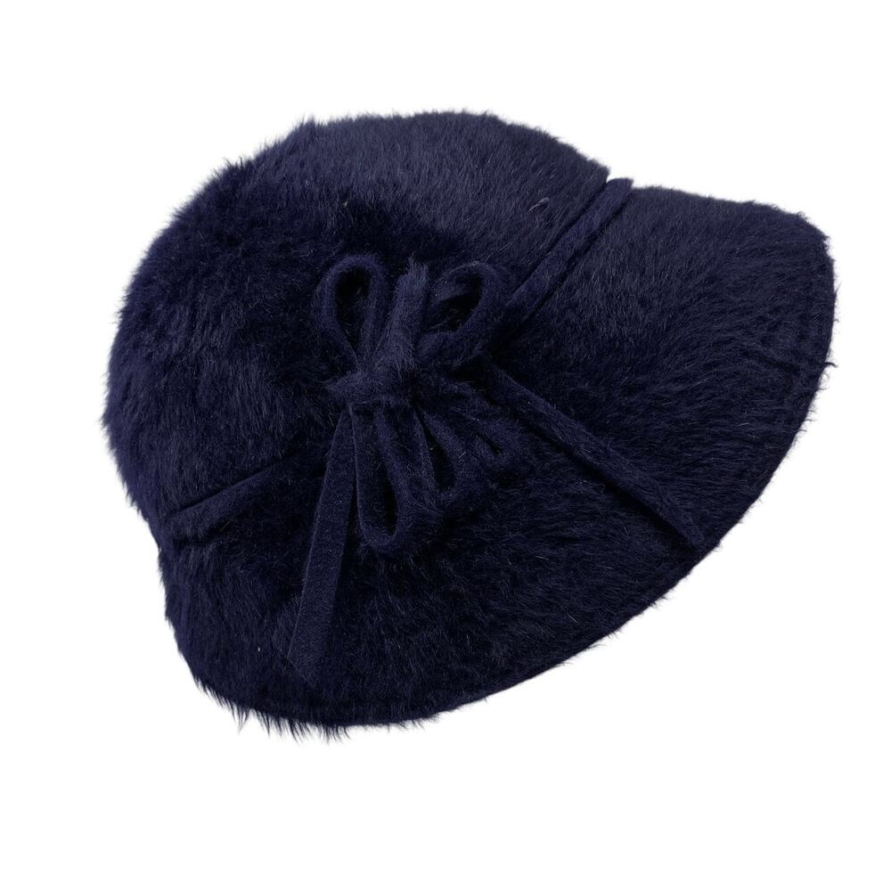 Vintage Bullock’s Sportswear Fuzzy Cloche Hat Navy Blue Felt Women’s